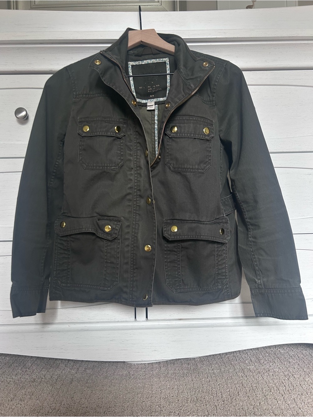 J. Crew Dark Olive Utility Jacket with Brass Hardware